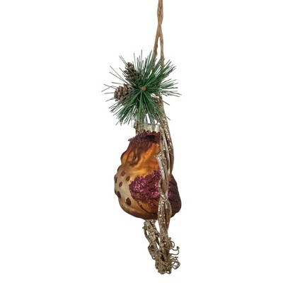 5.25" Brown Glass Owl Ornament with Twig Wreath