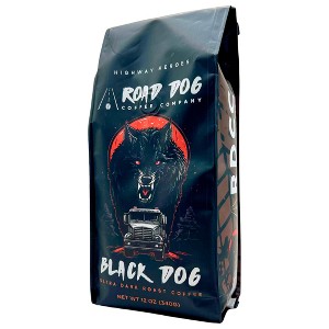 Road Dog Coffee Company, Black Dog Ultra Dark Roast, High Caffeine, Ground 12oz Bag - 1 of 4