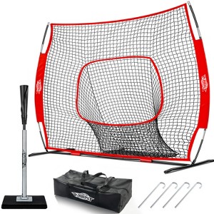 PLAYAPUT Baseball Batting Tee and 6FT Baseball Net with Large Pocket Combo for Batting, Hitting, Pitching,Throwing, Red and Black - 1 of 4