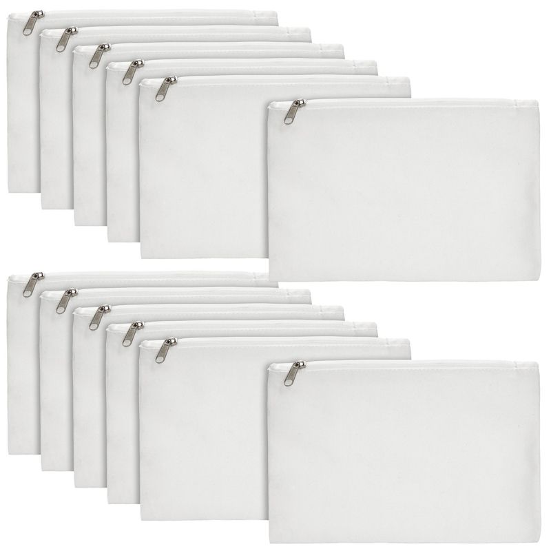 Juvale 12-Pack Bulk Blank Canvas Zipper Pouch Set, 8x6" Pencil Bags with Zipper for Cosmetic & DIY Crafts, Pens, Markers, 1 of 11