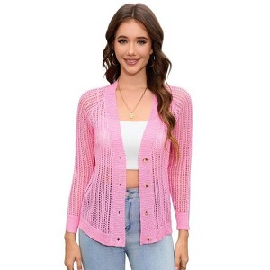 Coolmee Women's Crochet Cardigan Sweater Long Sleeve Open Front Lightweight Boho Cover Up Summer Knit Cardigans - 1 of 4
