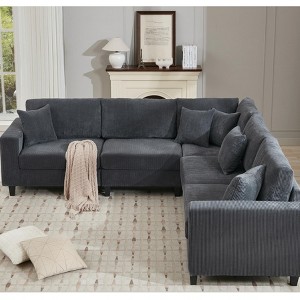 GDFStudio Fenlo 108.5" Modern 5-Seater Corduroy Upholstered Sectional Sofa with 5 Pillows and 6 Back Cushions - 1 of 4