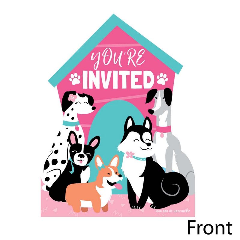 Big Dot of Happiness Pawty Like a Puppy Girl - Shaped Fill-in Invites - Pink Dog Baby Shower or Birthday Party Invite Cards with Envelopes - Set of 12, 2 of 8