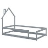 DOMETOUR Twin Size Wood bed with House-shaped Headboard Floor bed with Fences,Grey - 4 of 4