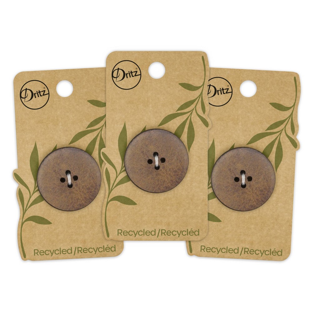 Dritz 30mm Recycled Leather Round Buttons Brown: Sewing Fasteners, Heavy Duty, Pack of 3