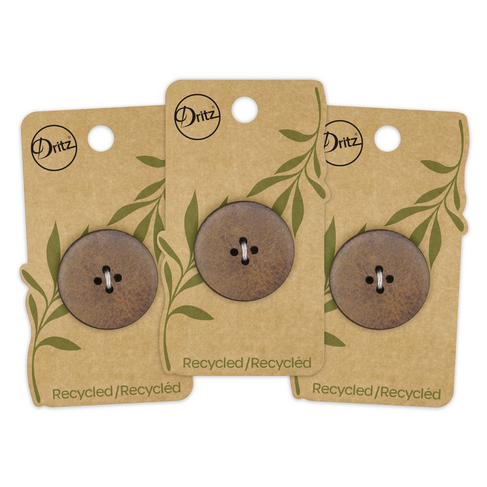 Photos - Creativity Set / Science Kit Dritz 30mm Recycled Leather Round Buttons Brown: Sewing Fasteners, Heavy Duty, Pack of 3