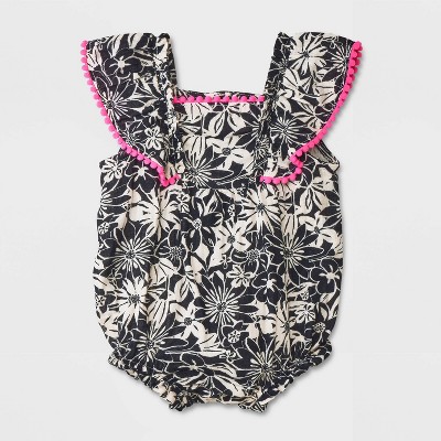 Image of Baby Girls' Ruffle Sleeve Romper - Cat & Jack™ Black 6-9M