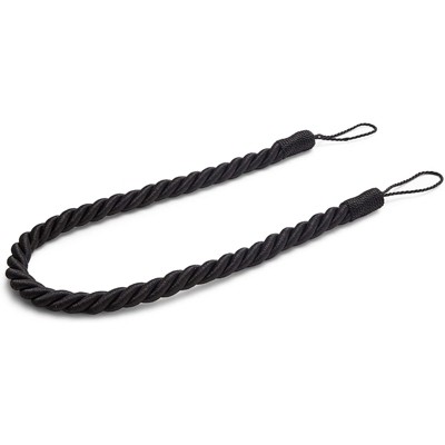 Black Cotton Rope Curtain Tiebacks with Metal Hooks, 26" Set of 4