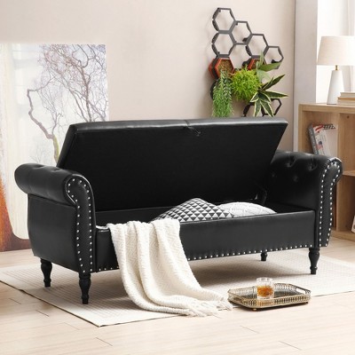 NicBex Modern 63" Storage Bench Leather Accent Stools with Rolling Arms and Nailhead Trims for Bedroom and Entryway
