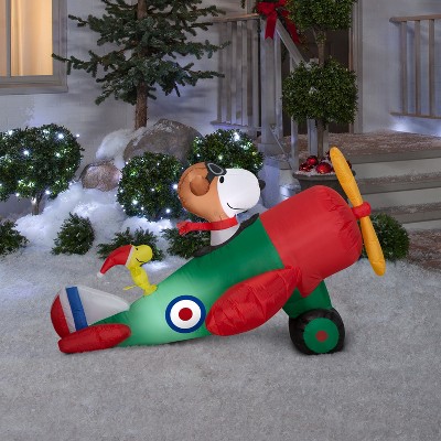 Pre-lit Christmas Snoopy and Woodstock Inflatable Airplane Scene