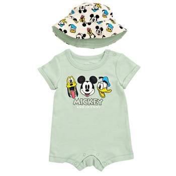Disney Lion King Mickey Mouse Winnie the Pooh Nightmare Before Christmas Lilo & Stitch Baby Romper and Bucket Sun Hat Newborn to Infant