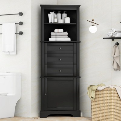 Tall Cabinet With 3 Drawers For Bathroom, Corner Storage Cabinet For Bathroom, Bathroom Cabinets With Anti-Tipping Device-Cuddlewood
