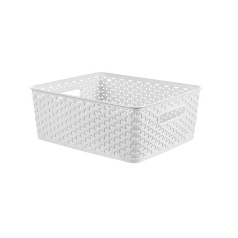 Idotry 4-Pack Plastic Storage Baskets, Large Woven Plastic Storage Basket,  White