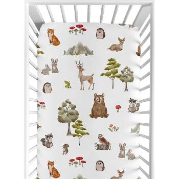 Sweet Jojo Designs Gender Neutral Unisex Baby Fitted Crib Sheet Watercolor Woodland Forest Animals Green Brown White