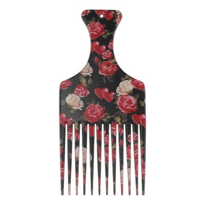 Unique Bargains Plastic Wide Tooth Hair Pick Comb Hair Styling Tool Flower Pattern Red Black 1 Pc