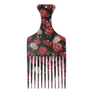 Unique Bargains Plastic Wide Tooth Hair Pick Comb Hair Styling Tool Flower Pattern Red Black 1 Pc - 1 of 4