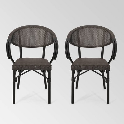 Meaux 2pk Faux Rattan Parisian Cafe Chairs - Dark Brown - Christopher Knight Home