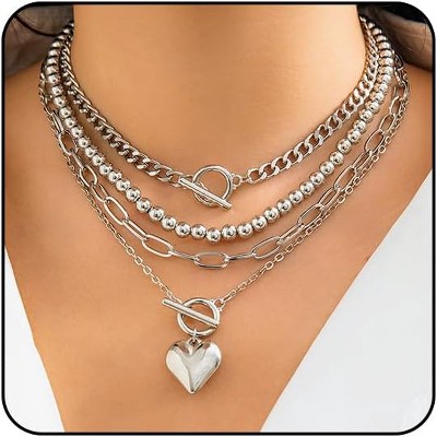 HTUTWOO Layered Gold Necklace Non Tarnish Stack for Women Paperclip Chain Necklace Retro Coin Medallion Heart Pendant Necklace Gold Jewelry Set