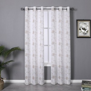 Kate Aurora Floral Embroidered Double Layered Sheer Grommet Curtains - 1 of 4