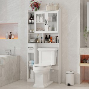 Over The Toilet Storage Cabinet with Acrylic Doors, Home Space-Saving Toilet Rack - 1 of 4