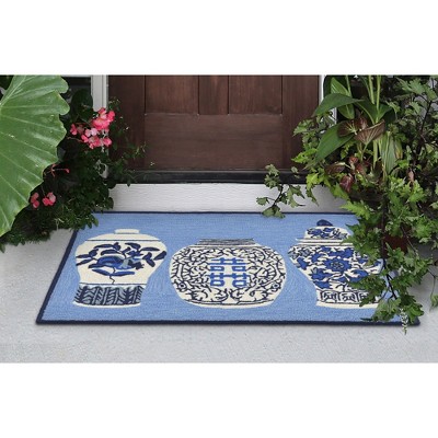 Handmade Oriental Blue Square Tufted Synthetic Mat 20"