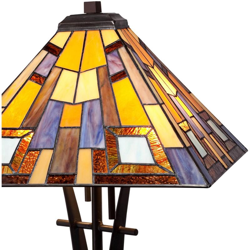 Robert Louis Tiffany Jewel Tone Mission Style Table Lamp 27" Tall Bronze Iron with Table Top Dimmer Art Glass Shade for Bedroom Living Room Bedside, 3 of 9