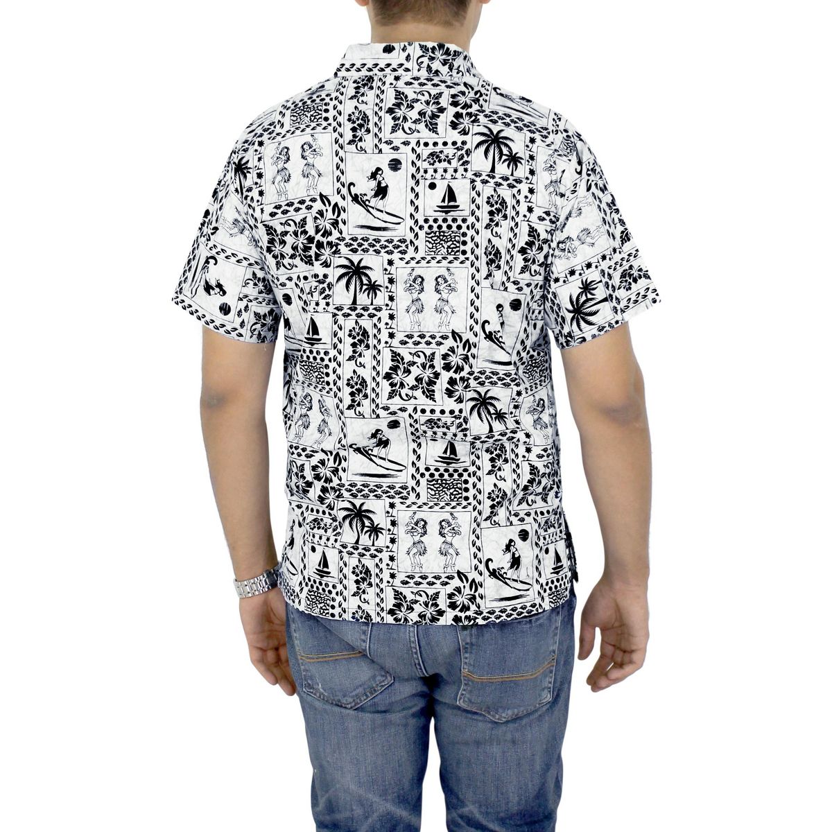 LA LEELA Men's Hawaiian Shirt Tropical Floral Beach Shirts Casual Button Down Short Sleeve Shirts for Men M Girly Hawaii Dance, Multicoloured - thumbnail 3