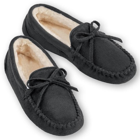 Black moccasin best sale slippers womens