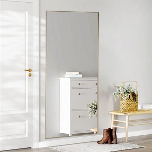 Grungis 64" Rectangle Full Length Mirror,Floor Standing Mirror with Aluminum Alloy Thin Frame,Wall Mirror with Stand for Living Room,Gold - 1 of 4