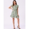 INSPIRE CHIC Women's Ruffle Sleeve Self-Tie V Neck Mini A-Line Floral Dress - 3 of 4