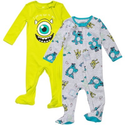 Disney Pixar Monsters Inc. Mike Sully Newborn Baby Boys 2 Pack Zip Up Snap Cosplay Sleep N' Plays 0-3 Months