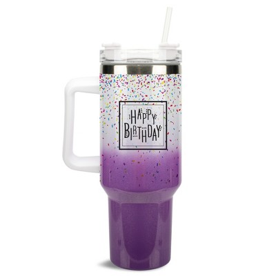 Elanze Designs Happy Birthday Rainbow Confetti 40 oz. Stainless Steel, Large Water Bottle Coffee Mug, Spill & Leak Resistant, Thermal Travel Tumbler