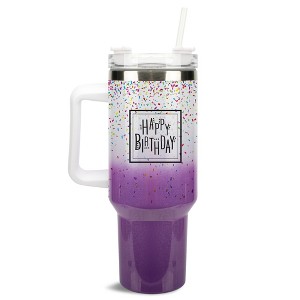 Elanze Designs Happy Birthday Rainbow Confetti 40 oz. Stainless Steel, Large Water Bottle Coffee Mug, Spill & Leak Resistant, Thermal Travel Tumbler - 1 of 1