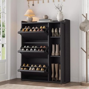 Wooden Shoe Cabinet with 3 Filp Drawers, 2-Tier Slim Shoe Rack with Adjustable Shelf,Narrow Freestanding Shoe Storage Organizer for Entryway, Hallway - 1 of 4