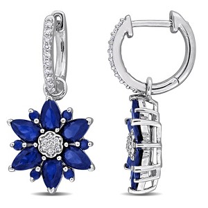 EVERLY JEWELRY | Sterling Silver 1/6 CT Diamond TW And 4 2/5 CT TGW Created Blue Sapphire Hoop Earrings - 1 of 4