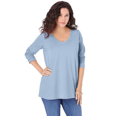 Roaman's Women's Plus Size Long Sleeve V Neck Ultimate Tee