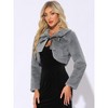 INSPIRE CHIC Women's Evening Bow Tie Front Turndown Collar Faux Fur Fluffy Cropped Coat - 2 of 4