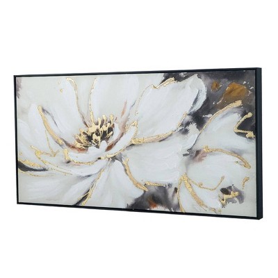 Large White and Gold Floral Canvas Print