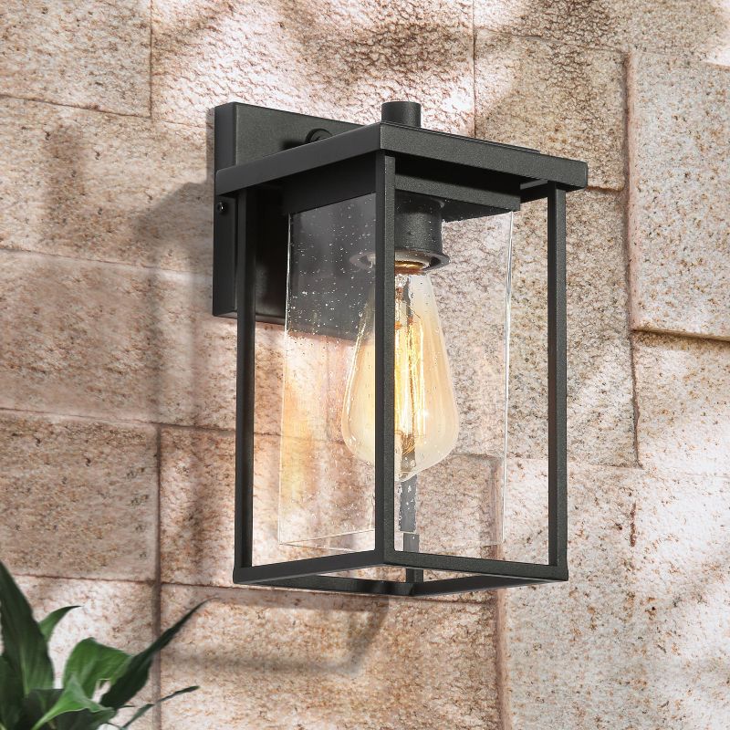 10&#34; Metal/Seeded Glass Square Modern Outdoor Wall Light Black - LNC, 2 of 10