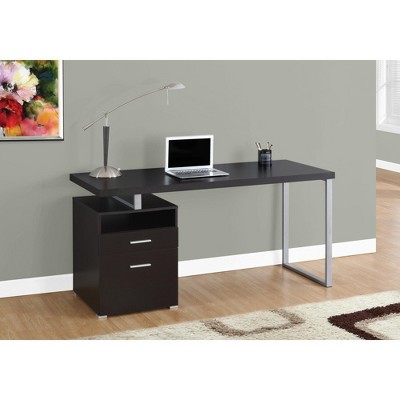 Vynxaria 60" Brown Computer Desk Grey Metal Frame Reversible Setup Storage Drawers for Home Office Laptop Work