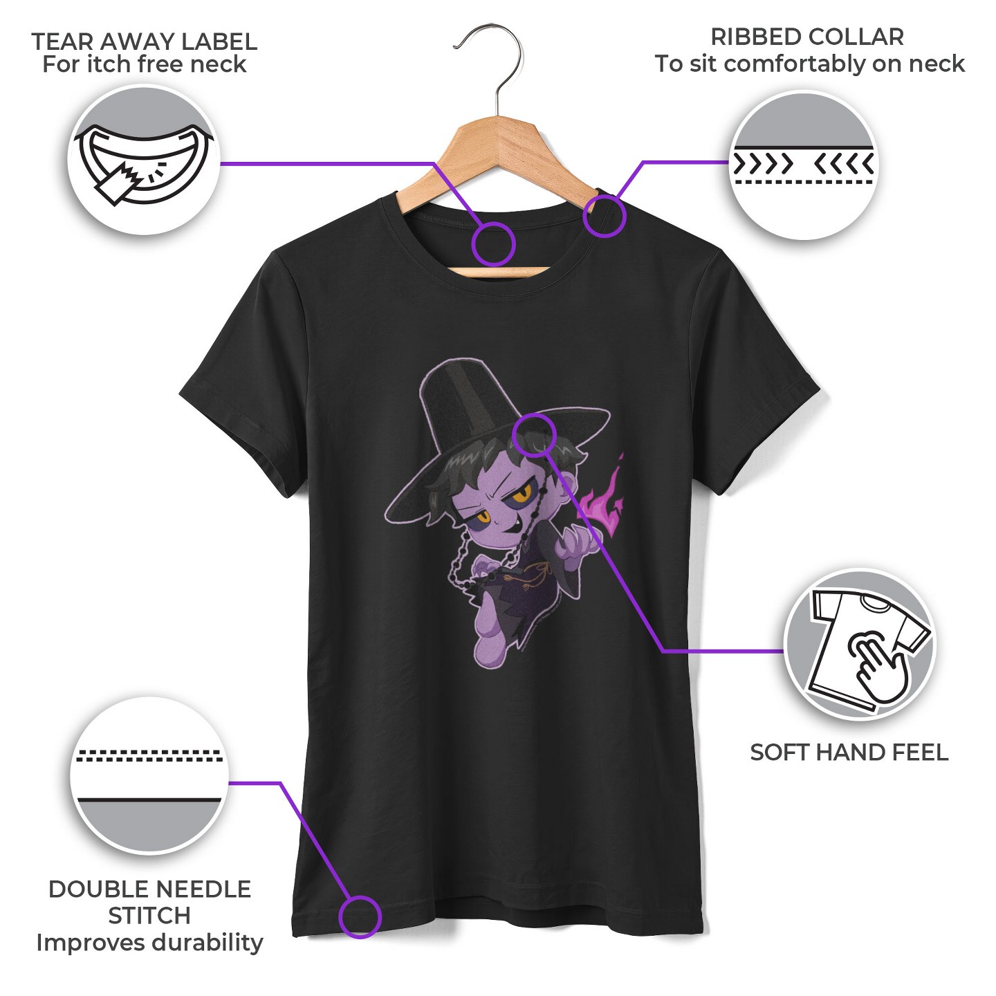 Футболка KPop Demon Hunters Devil Jinu T Shirt - Black для девочек, цвет: Чёрный — фото 3