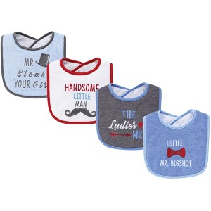 Hudson Baby Infant Boy Cotton Terry Drooler Bibs with Fiber Filling 4pk, The Ladies Love Me, One Size - 1 of 1