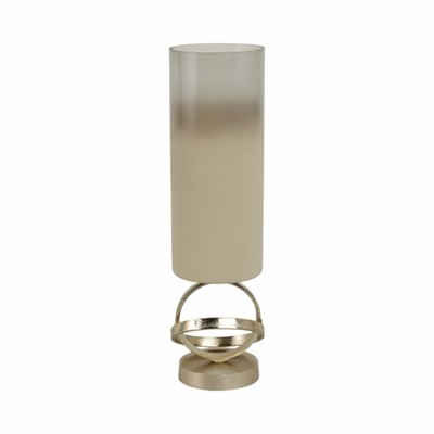 Elegant Glass & Metal Candle Holder - Modern Glam Design with Aluminum Base - Decorative Home, Office & Bedroom Accent - 18" White & Gold