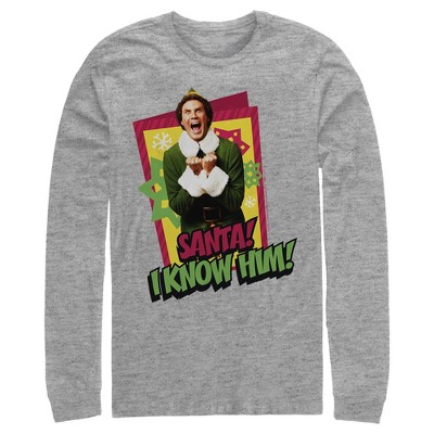 Men's Elf Santa I Know Him Quote Long Sleeve Shirt