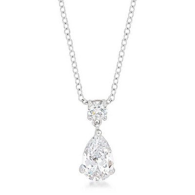 ShineHigh Chandelier Pear CZ Pendant Necklace – 3.76 Ct Teardrop Cubic Zirconia with Round Accent and Rhodium Finish on Adjustable Chain