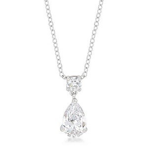 ShineHigh Chandelier Pear CZ Pendant Necklace – 3.76 Ct Teardrop Cubic Zirconia with Round Accent and Rhodium Finish on Adjustable Chain - 1 of 1