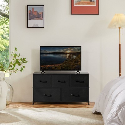 FURNIinspire Utility Storage Cabinets 5 Drawer Multi-Functional Tall Dresser Ideal for Organization in Kids Rooms and Beyond, Black, 39.3"*11.8"*20.8"