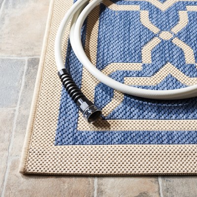 Easy-Care Blue Synthetic Square Indoor/Outdoor Rug, 7'10"