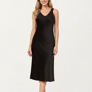 Anna-Kaci Lounge Women's Satin Midi Slip Dress with Wide Shoulder Straps and Smooth Sculpted Silhouette for a Polished Minimal Look - 1 of 4
