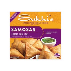 Sukhi's Indian Potato & Pea Vegetarian Samosa Frozen Appetizer Snack with Cilantro Chutney Dipping Sauce - 10oz - 1 of 4